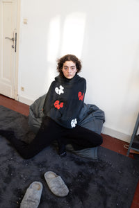 MADE TO ORDER: WASHED BLACK OVERSIZED PMS HEAVYWEIGHT HOODIE WITH SOFT VELVETY LOGOS IN VARIOUS COLOUR COMBINATIONS