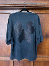 CONFETTI SILVER FRONT & BLACK GLITTER BACK SPARKLES ON WASHED BLACK T-SHIRT (SIZE XS OVERSIZED BOXY FIT)