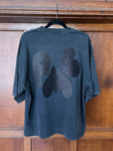SILVER FRONT & BLACK GLITTER BACK ON WASHED BLACK T-SHIRT (FRONT AND BACK PRINT - BOXY FIT)