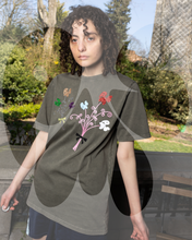 2 SPARKLY BOUQUETS ON WASHED OLIVE GREEN SHORT SLEEVE T-SHIRT (REGULAR FIT)