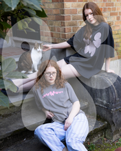 PINK GLITTER ON BLOCK GREY T-SHIRT (FRONT AND BACK PRINT - BOXY FIT)