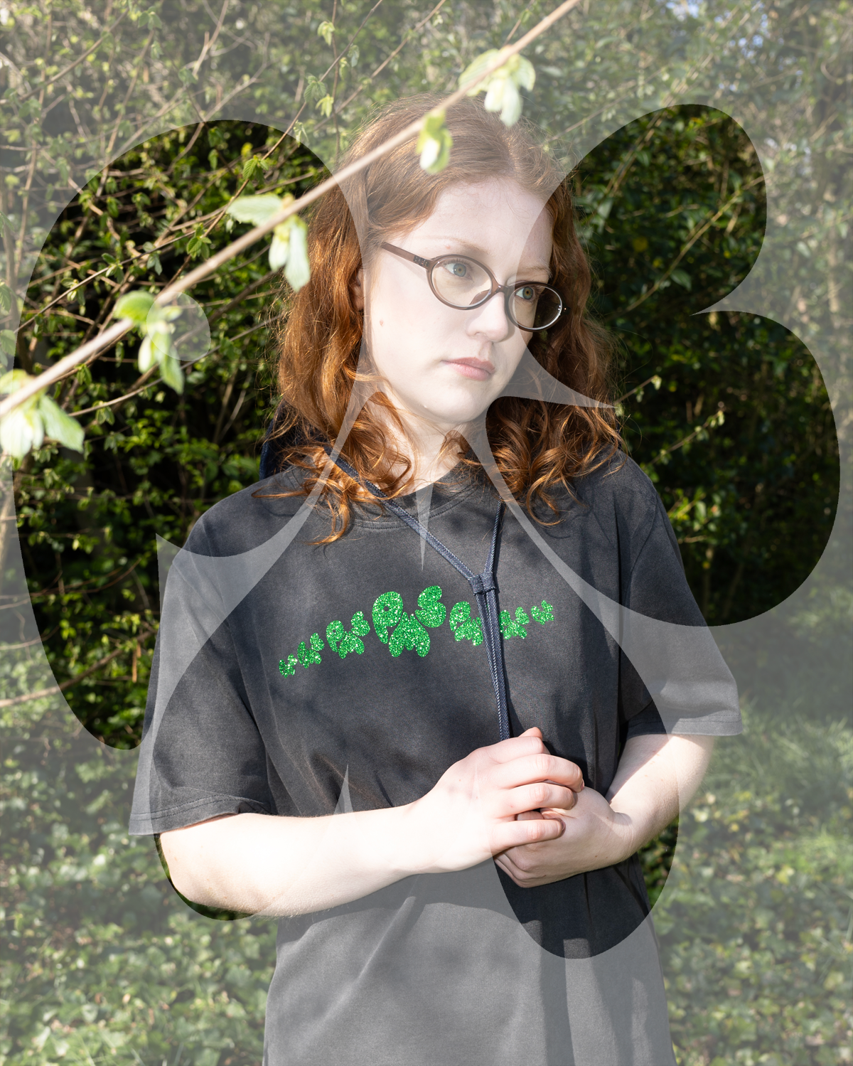 DEEP GREEN ON WASHED BLACK T-SHIRT (FRONT AND BACK PRINT - REGULAR FIT)