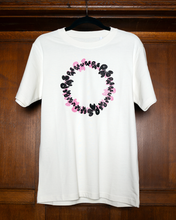 PINK AND BLACK GLITTER CIRCLE LOGO ON CREAMY-WHITE T-SHIRT (REGULAR FIT)
