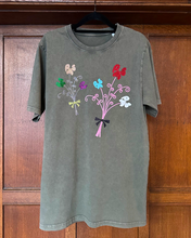 2 SPARKLY BOUQUETS ON WASHED OLIVE GREEN SHORT SLEEVE T-SHIRT (REGULAR FIT)